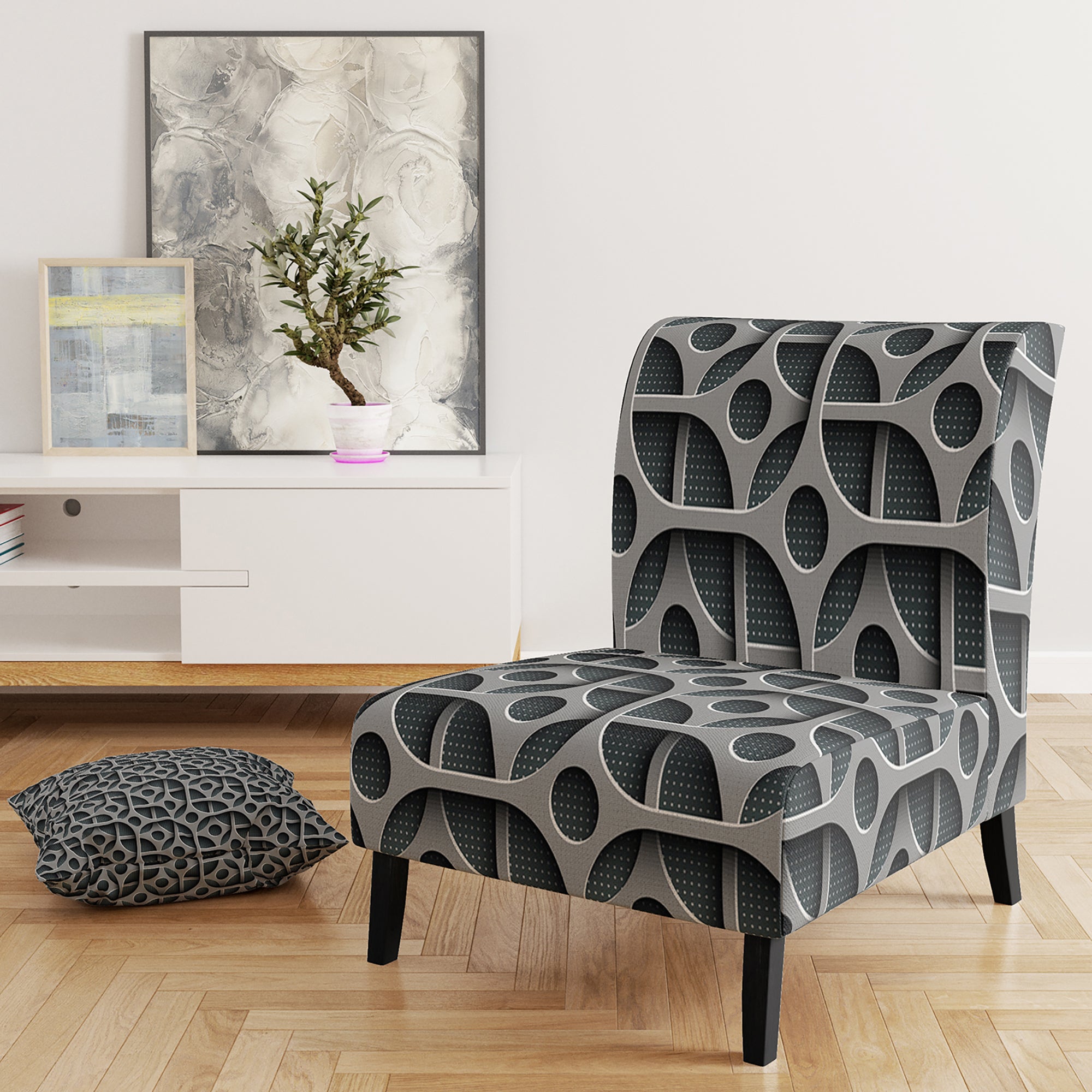 Squares Pattern Scandinavian Accent Chair