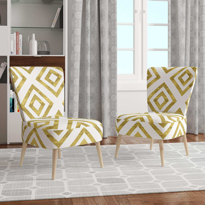White and Gold Pattern Mid-Century Accent Chair