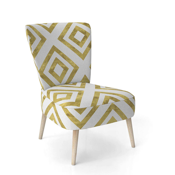White and Gold Pattern Mid-Century Accent Chair