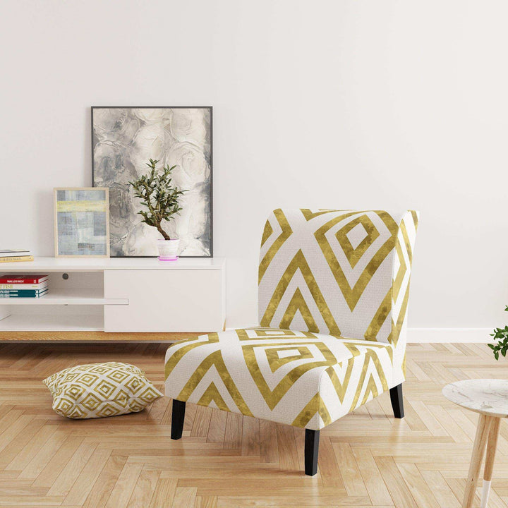 White and Gold Pattern Mid-Century Accent Chair