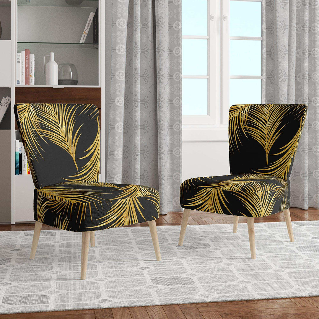 Golden Tropical Leaves Pattern Modern Accent Chair