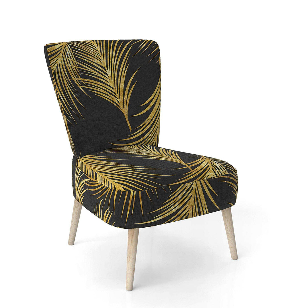 Golden Tropical Leaves Pattern Modern Accent Chair