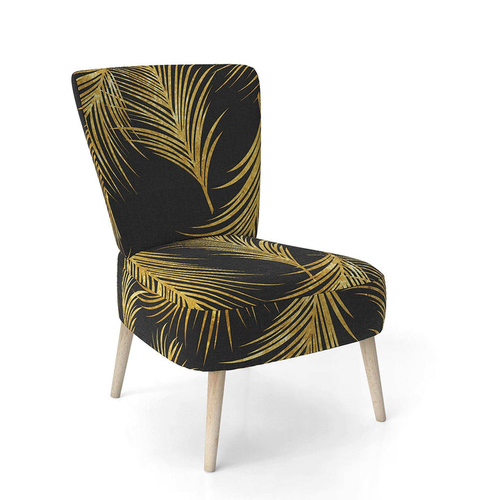 Golden Tropical Leaves Pattern Modern Accent Chair