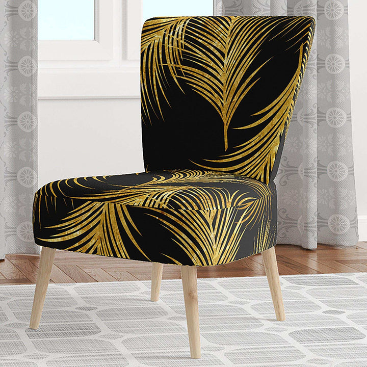 Golden Tropical Leaves Pattern Modern Accent Chair