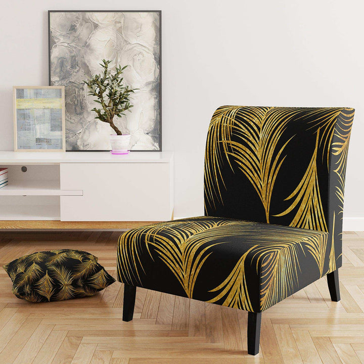 Golden Tropical Leaves Pattern Modern Accent Chair