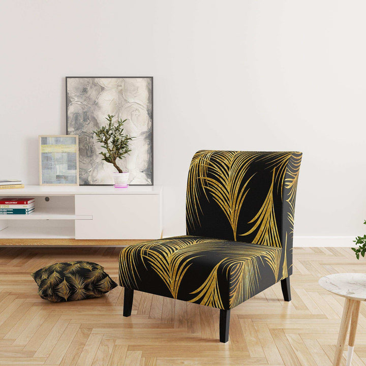Golden Tropical Leaves Pattern Modern Accent Chair