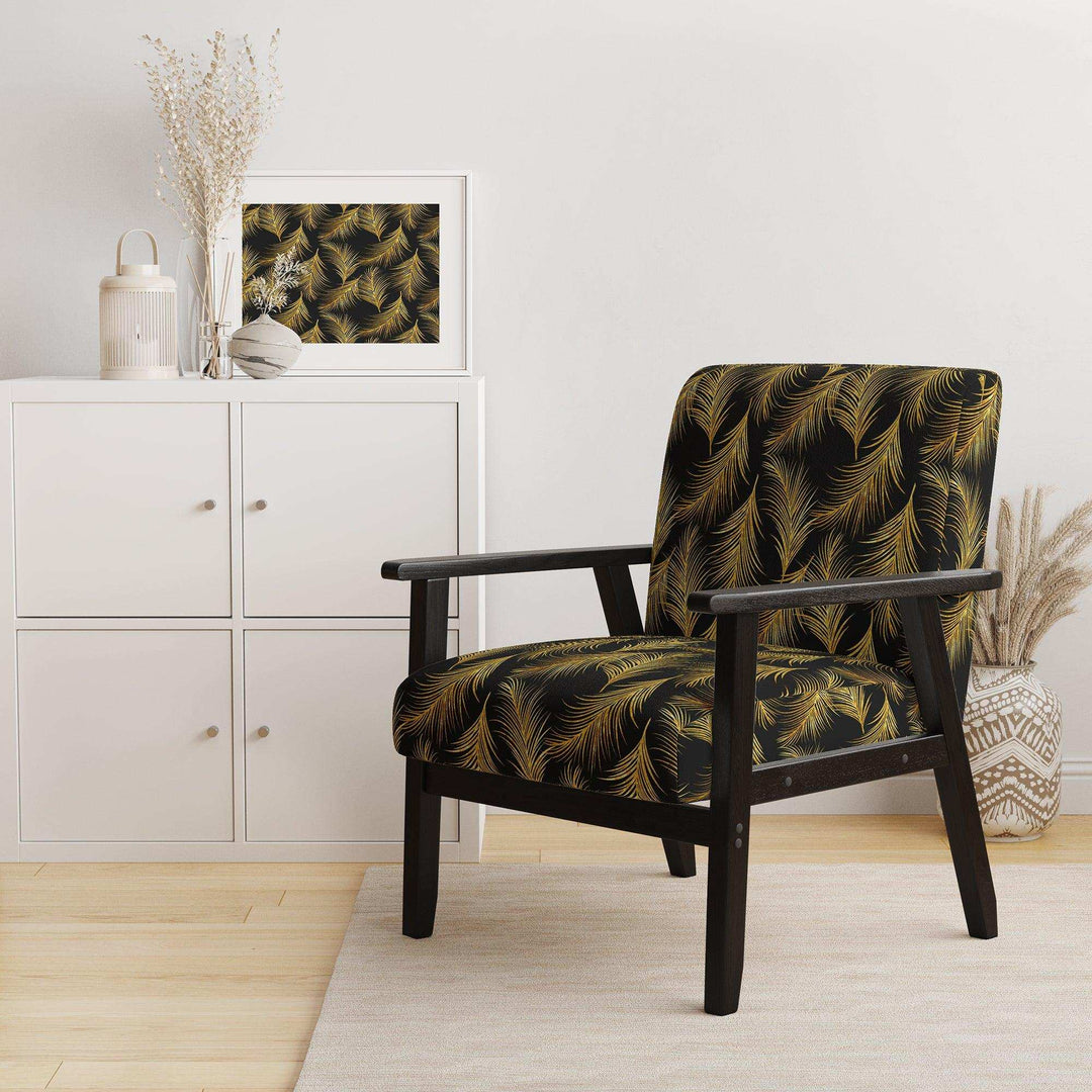 Golden Tropical Leaves Pattern Modern Accent Chair