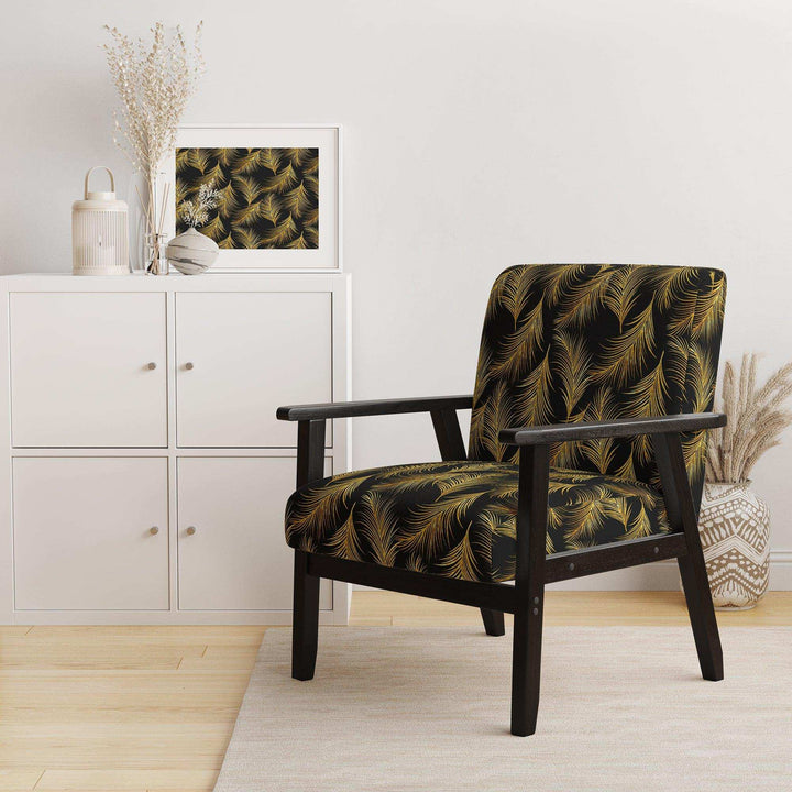 Golden Tropical Leaves Pattern Modern Accent Chair