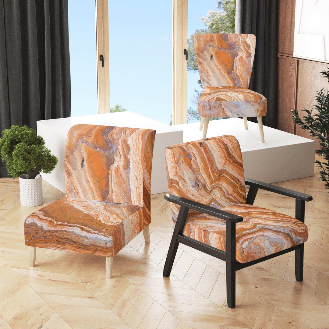 Marbled Detail of Colourful Rock Mid-Century Accent Chair