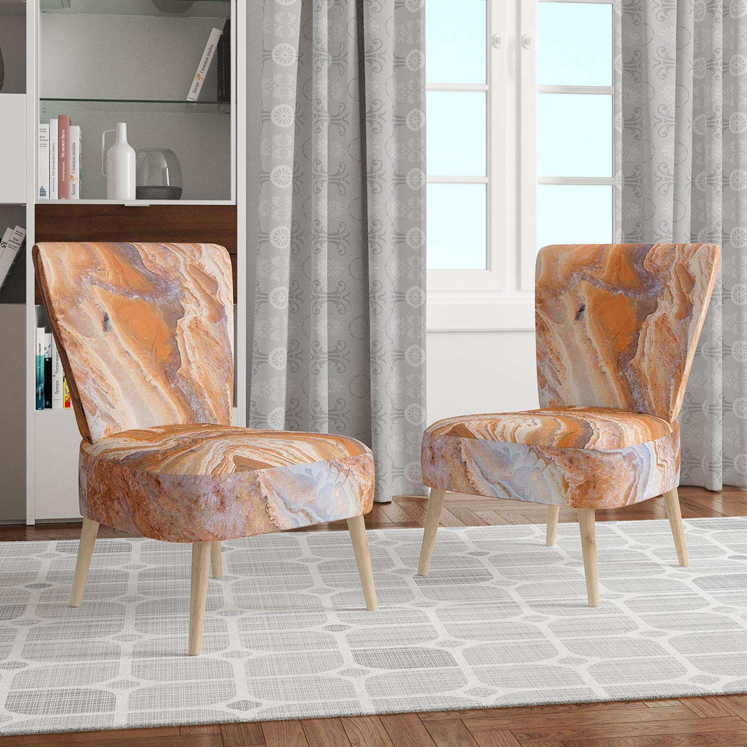 Marbled Detail of Colourful Rock Mid-Century Accent Chair