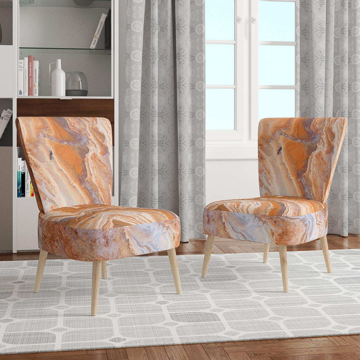 Marbled Detail of Colourful Rock Mid-Century Accent Chair