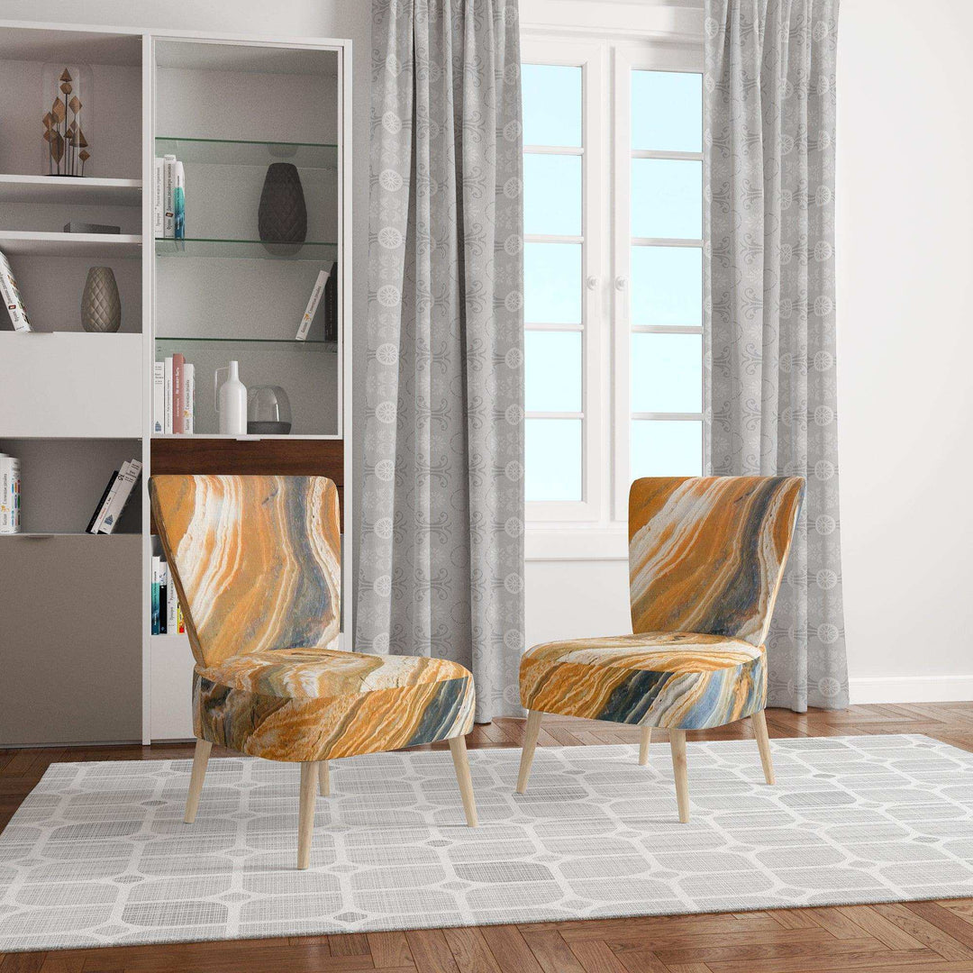 Segment Layers of Marbled Rock Mid-Century Accent Chair