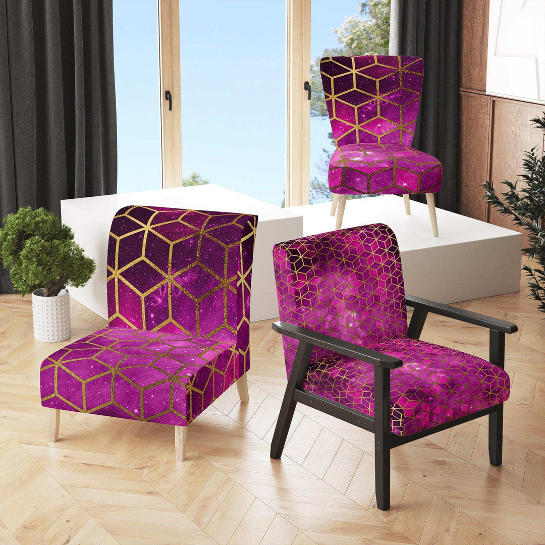 Yellow Cubes over Pink Night Sky Modern Accent Chair
