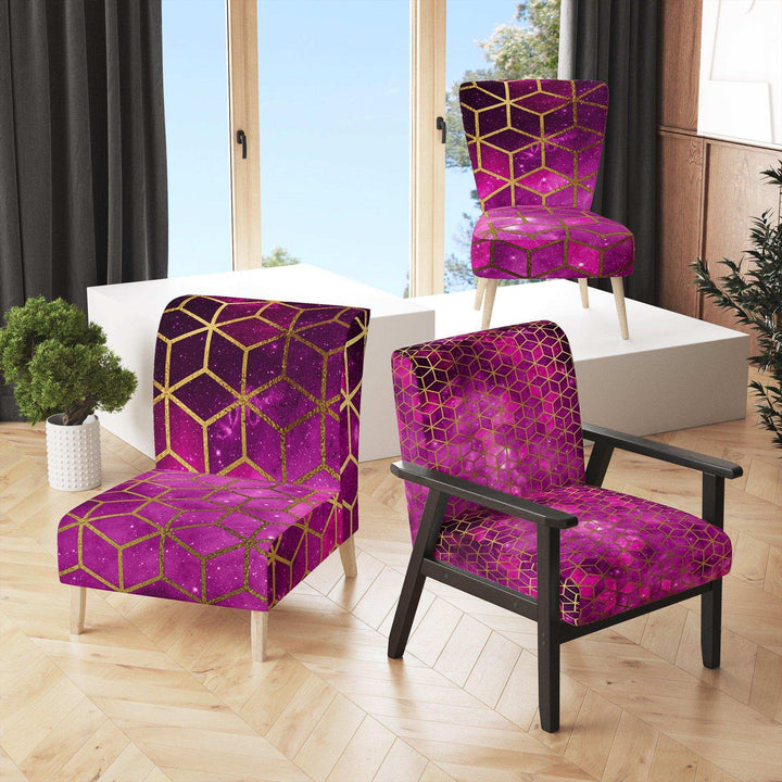 Yellow Cubes over Pink Night Sky Modern Accent Chair
