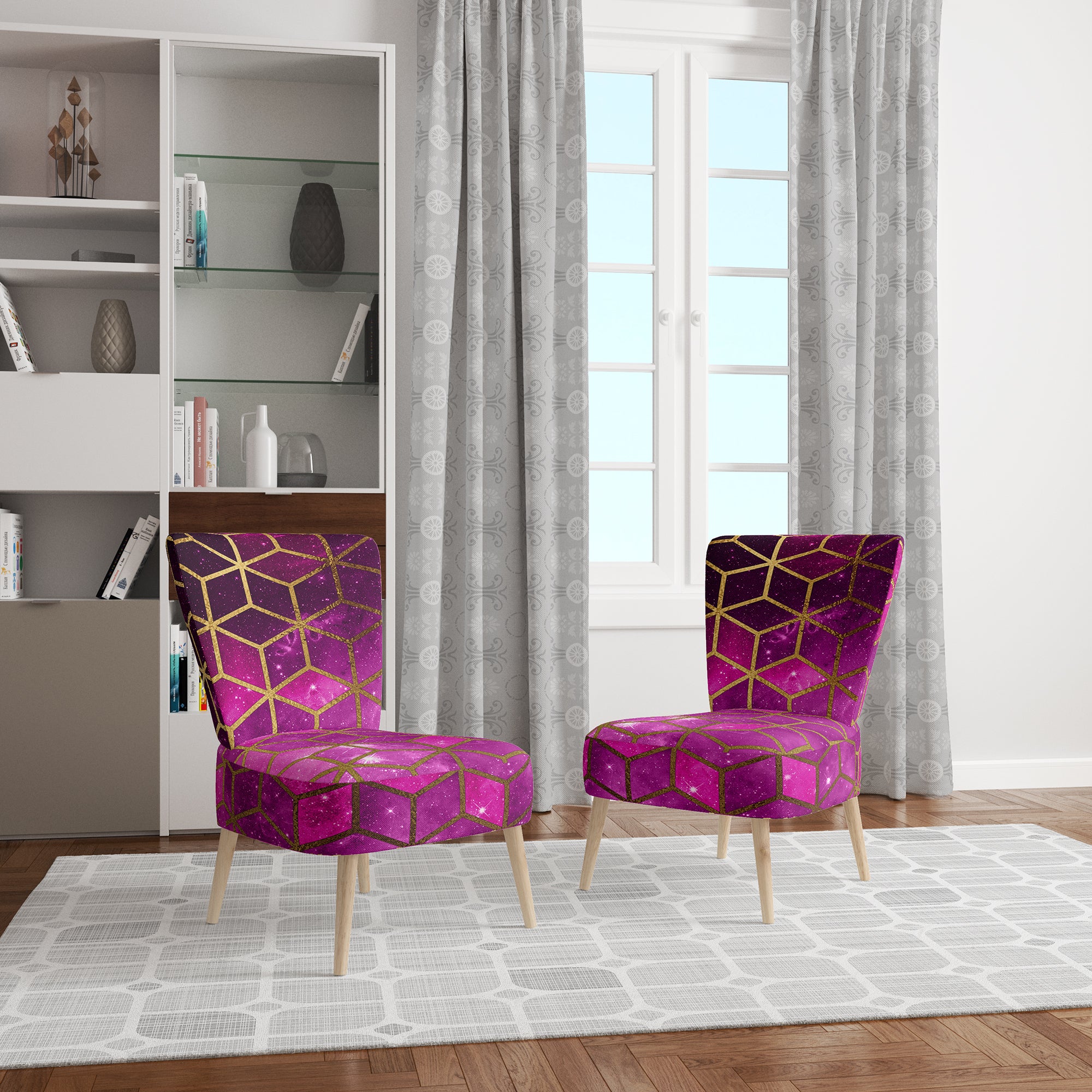 Yellow Cubes over Pink Night Sky Modern Accent Chair