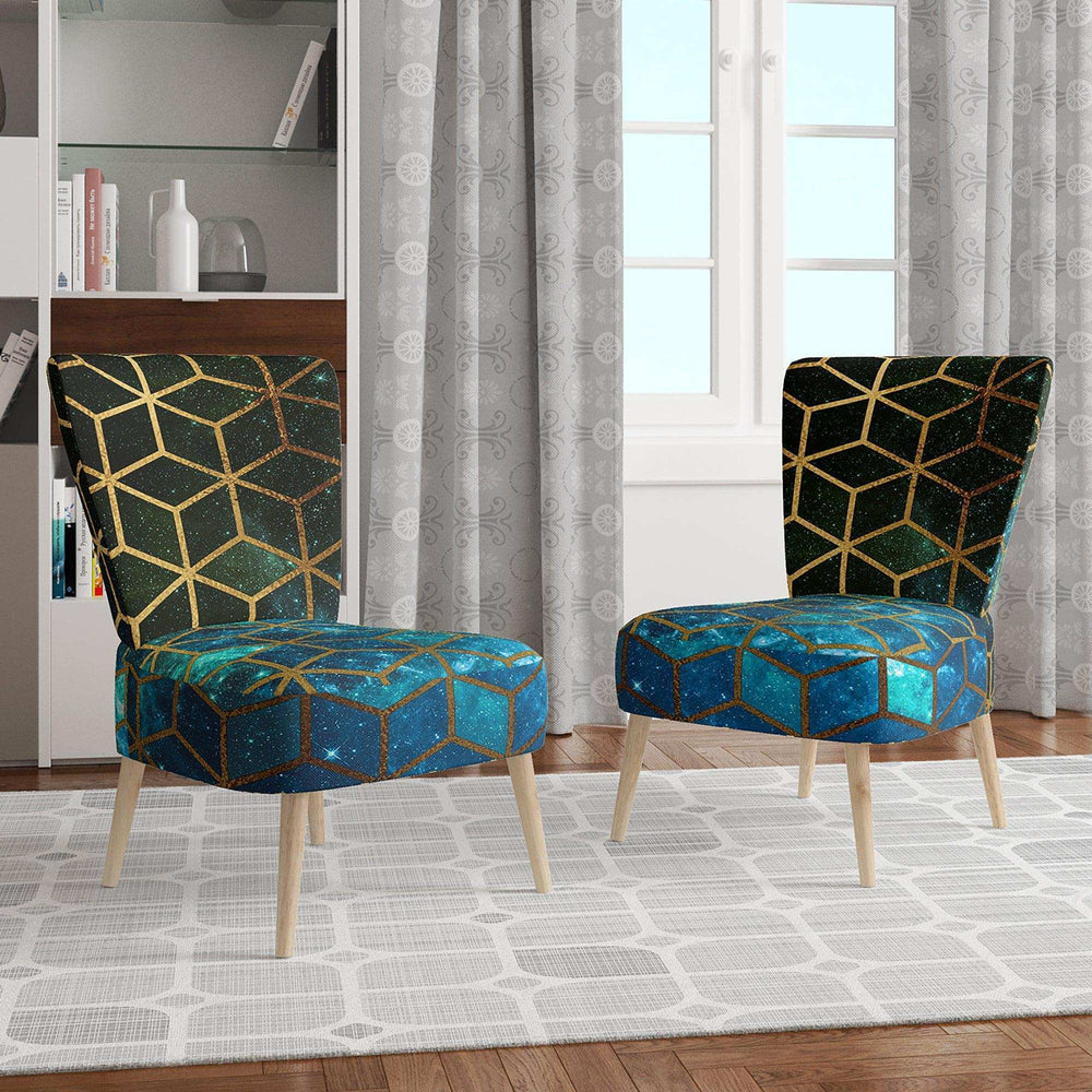 Yellow Cubes over Blue Cosmic Background Modern Accent Chair
