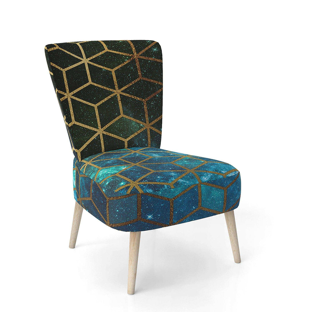 Yellow Cubes over Blue Cosmic Background Modern Accent Chair