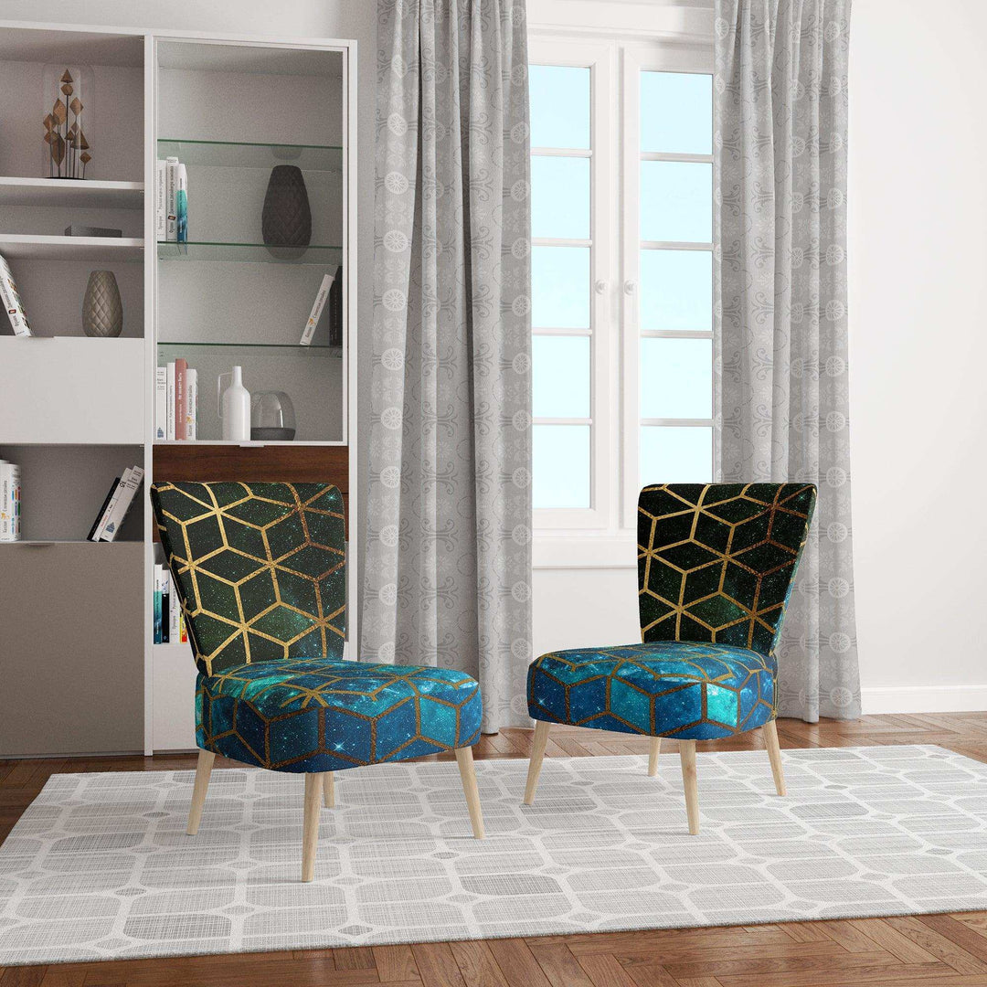 Yellow Cubes over Blue Cosmic Background Modern Accent Chair