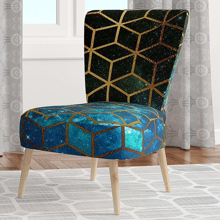 Yellow Cubes over Blue Cosmic Background Modern Accent Chair