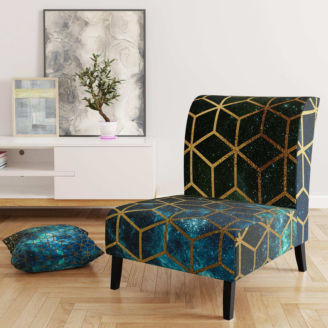 Yellow Cubes over Blue Cosmic Background Modern Accent Chair