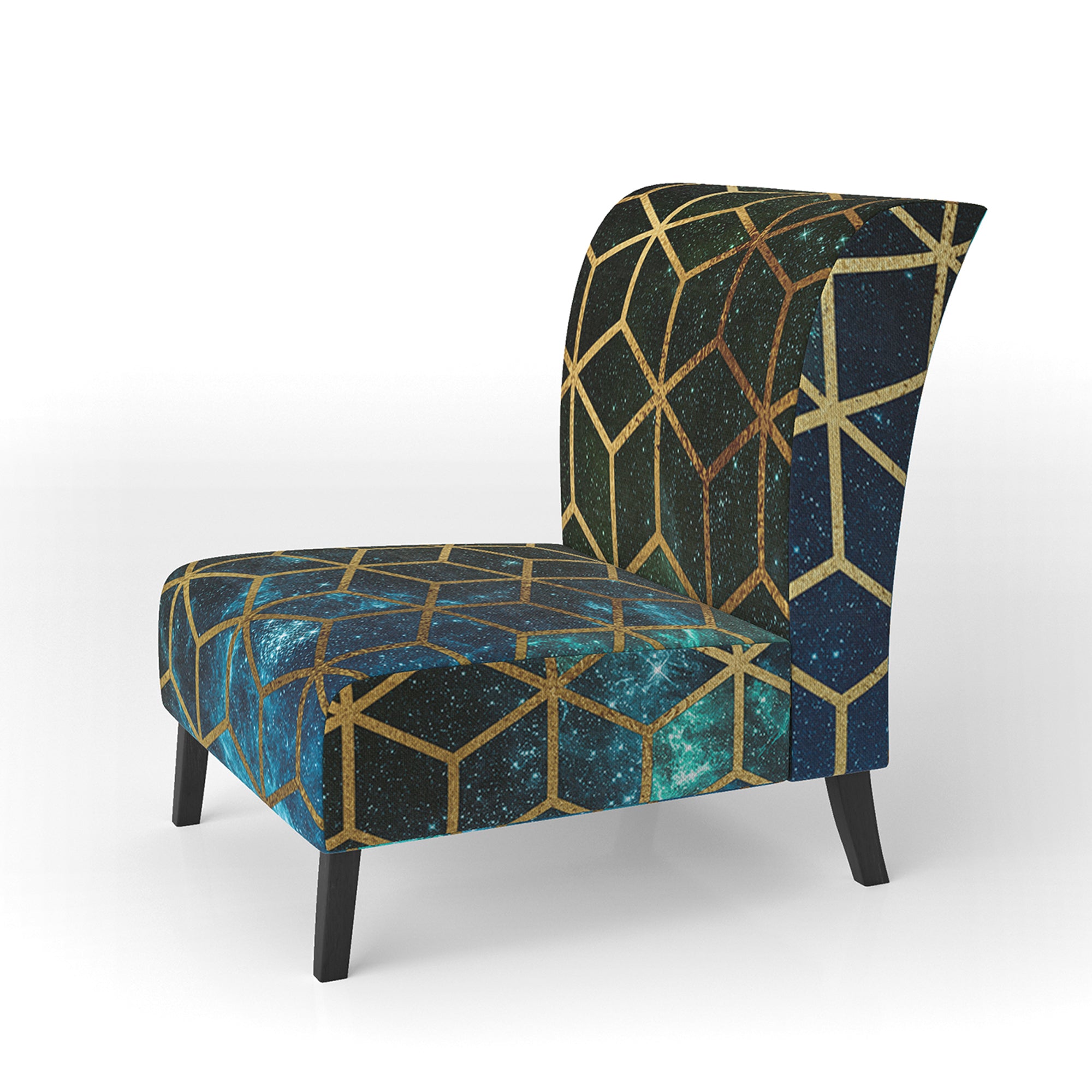 Yellow Cubes over Blue Cosmic Background Modern Accent Chair