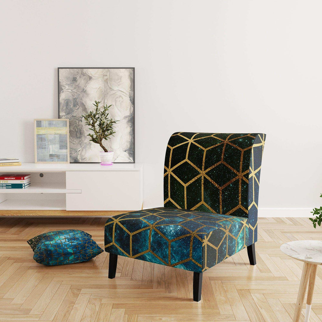 Yellow Cubes over Blue Cosmic Background Modern Accent Chair