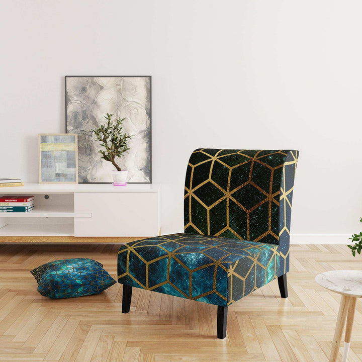 Yellow Cubes over Blue Cosmic Background Modern Accent Chair