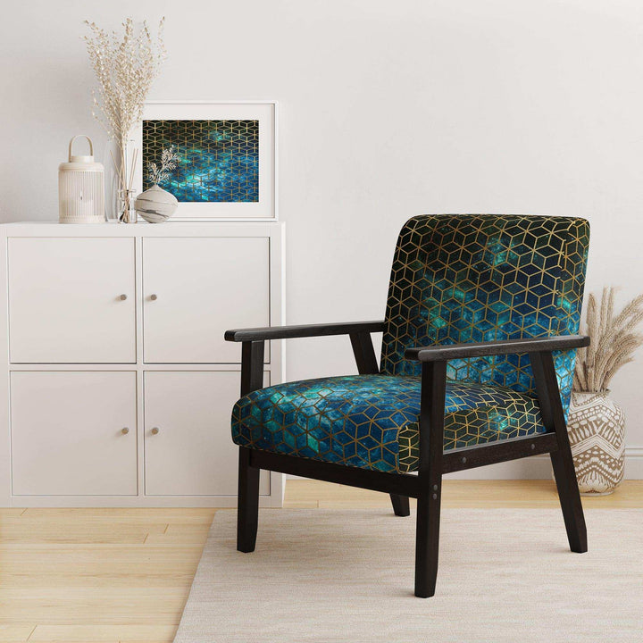 Yellow Cubes over Blue Cosmic Background Modern Accent Chair