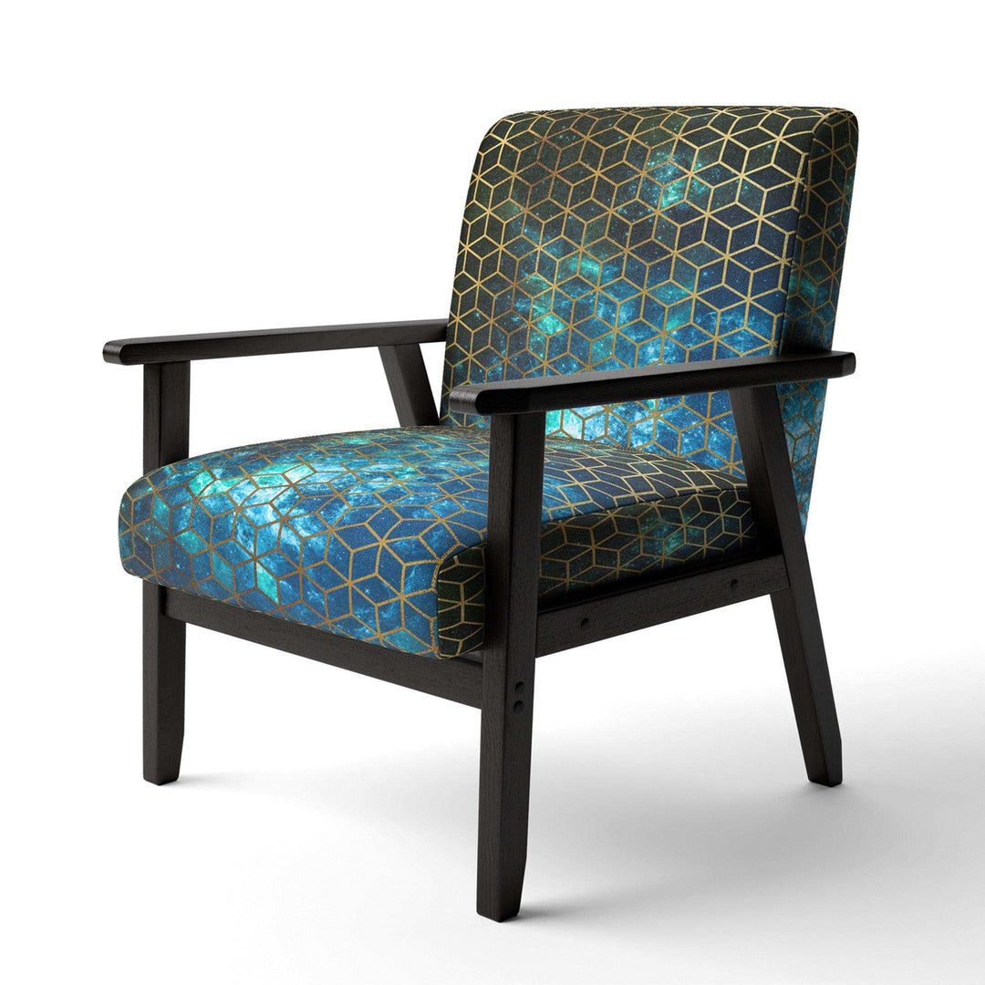 Yellow Cubes over Blue Cosmic Background Modern Accent Chair