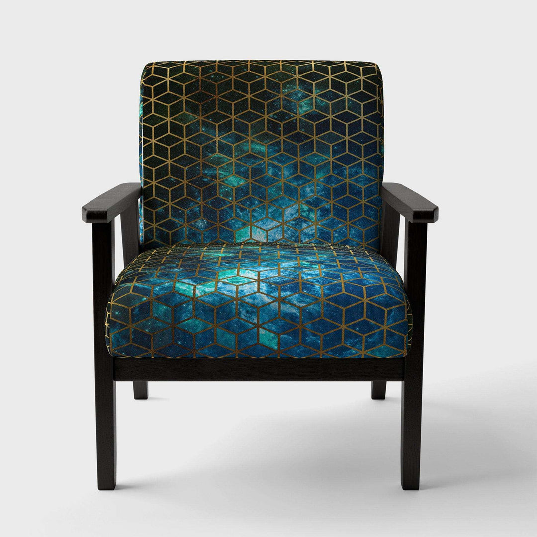 Yellow Cubes over Blue Cosmic Background Modern Accent Chair