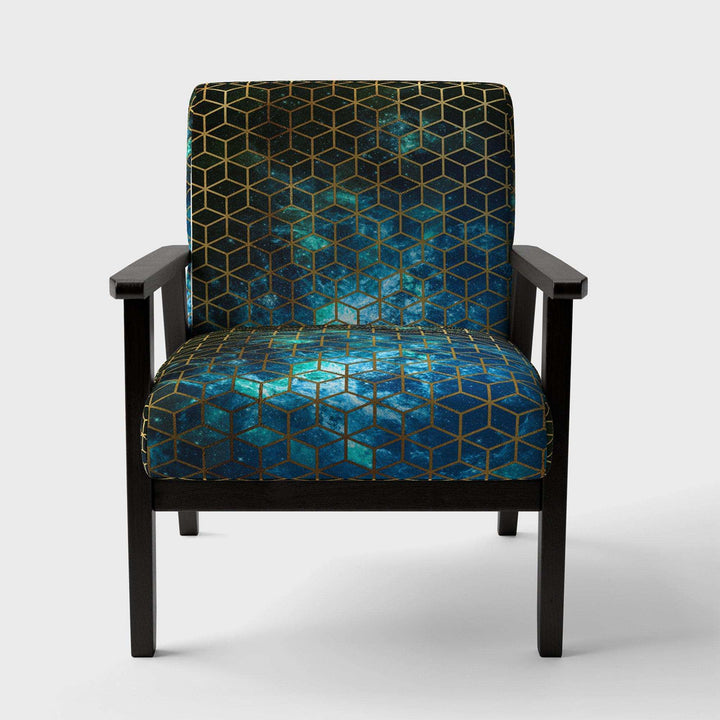 Yellow Cubes over Blue Cosmic Background Modern Accent Chair