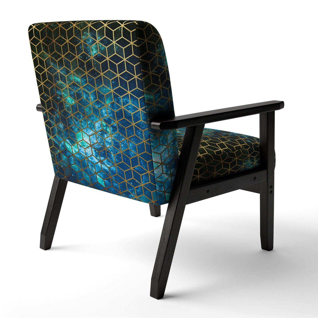 Yellow Cubes over Blue Cosmic Background Modern Accent Chair