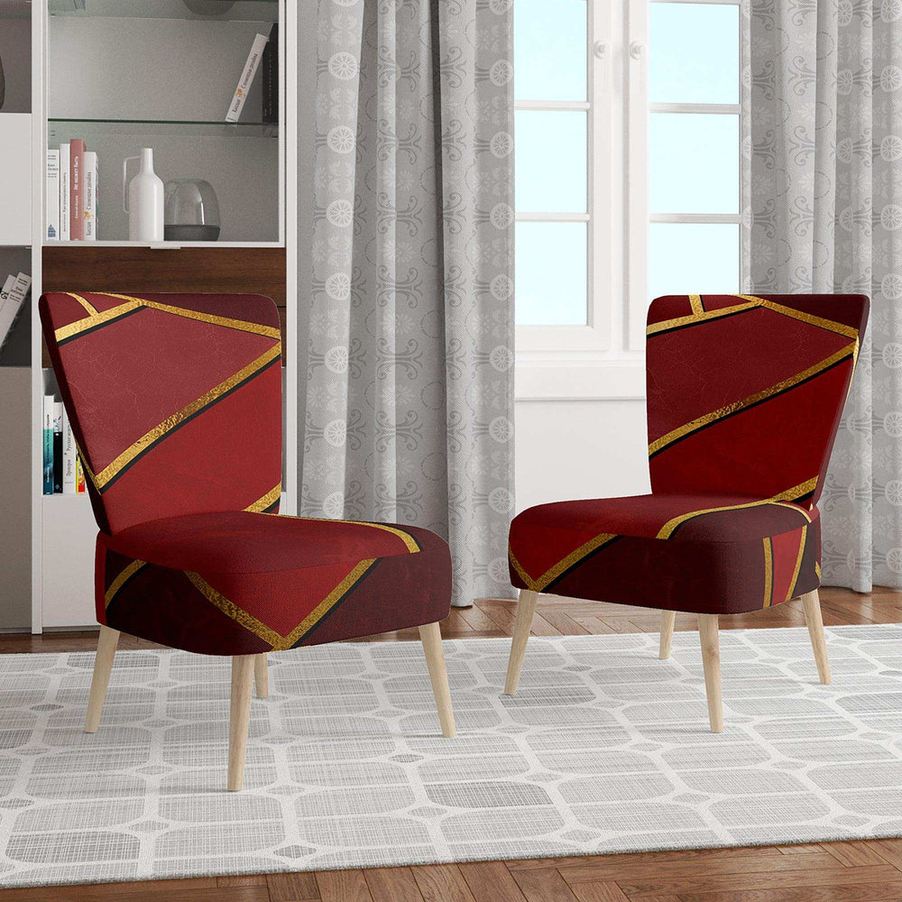 Yellow Triangulars over Shades of Red Modern Accent Chair