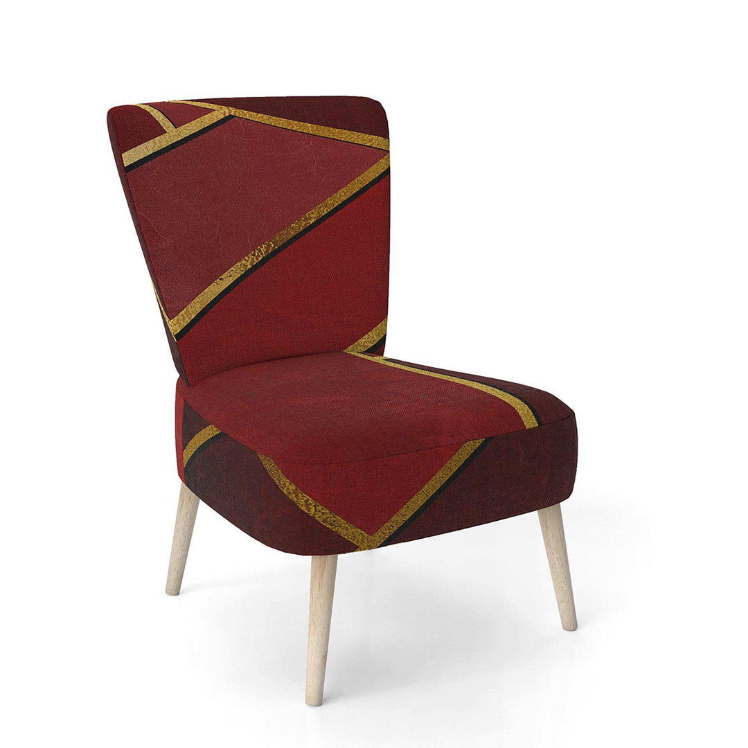 Yellow Triangulars over Shades of Red Modern Accent Chair
