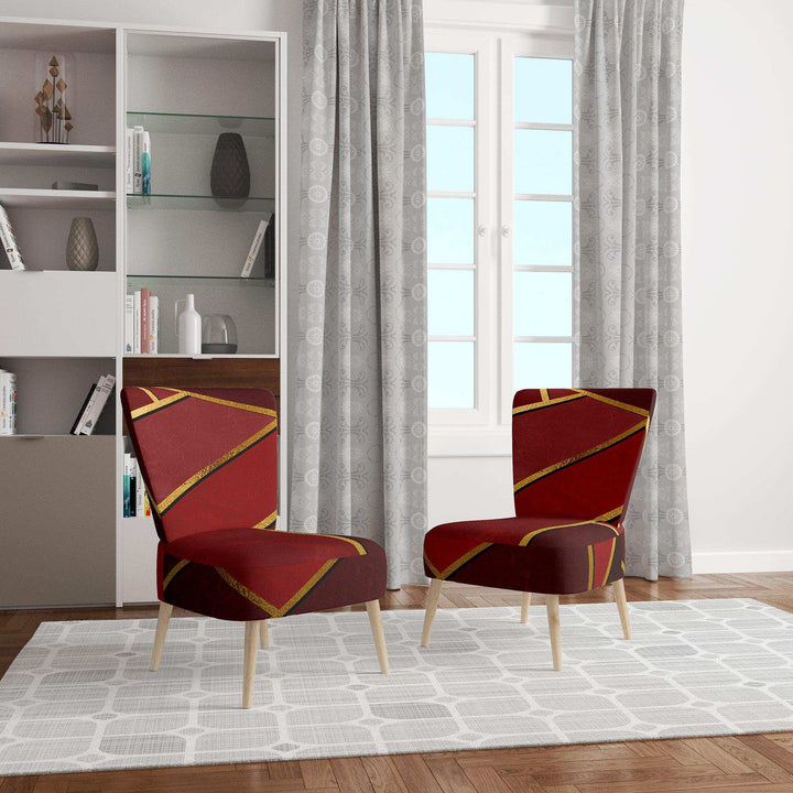 Yellow Triangulars over Shades of Red Modern Accent Chair