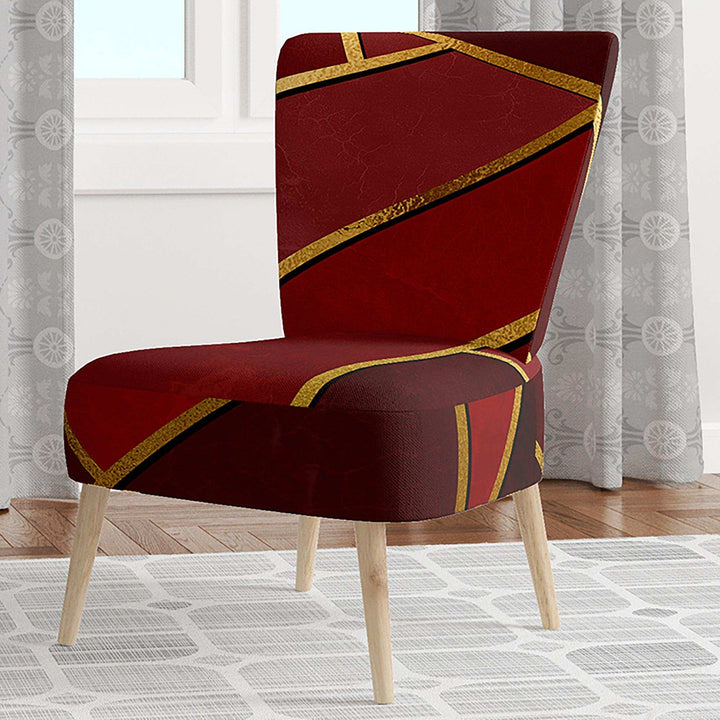 Yellow Triangulars over Shades of Red Modern Accent Chair