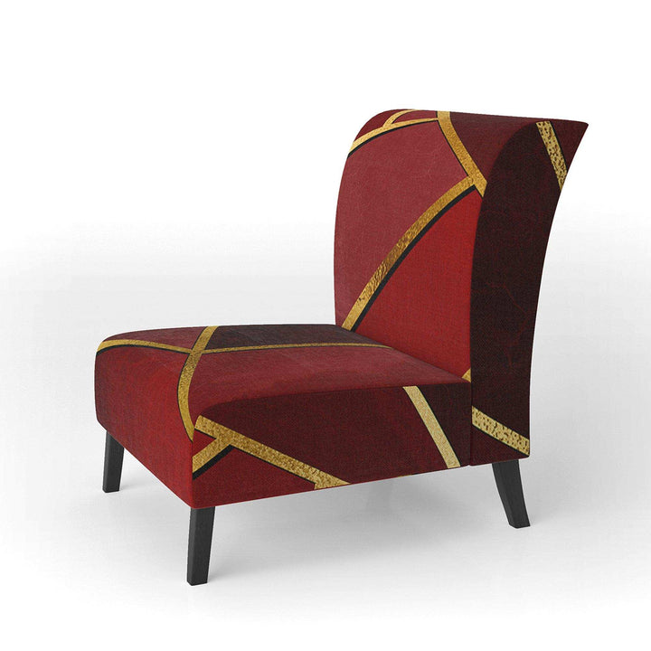 Yellow Triangulars over Shades of Red Modern Accent Chair