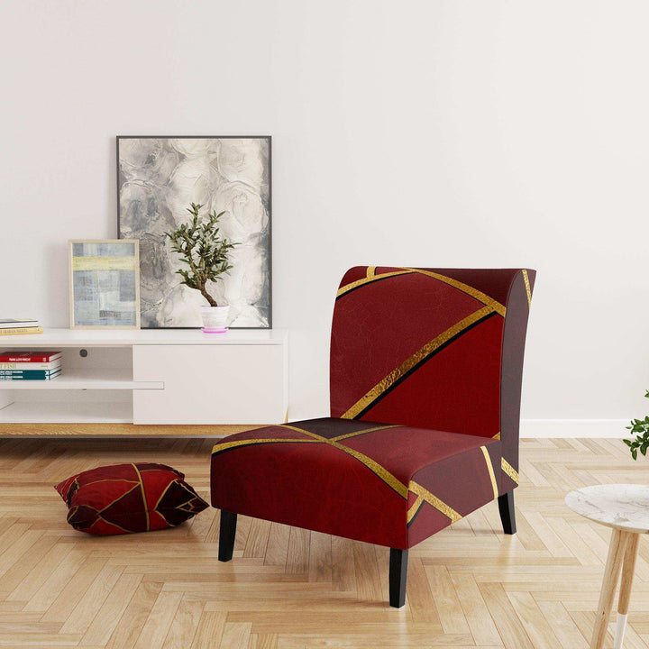 Yellow Triangulars over Shades of Red Modern Accent Chair