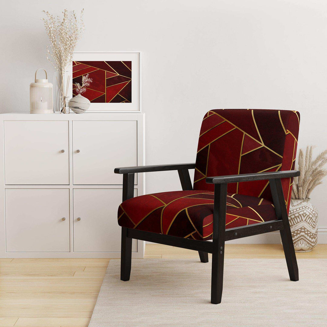 Yellow Triangulars over Shades of Red Modern Accent Chair