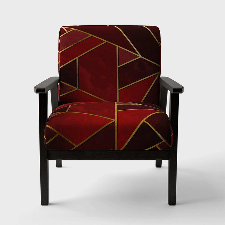 Yellow Triangulars over Shades of Red Modern Accent Chair