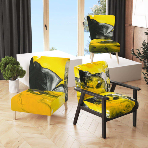 Yellow, White and Black Marbled Acrylic - Modern Accent Chair