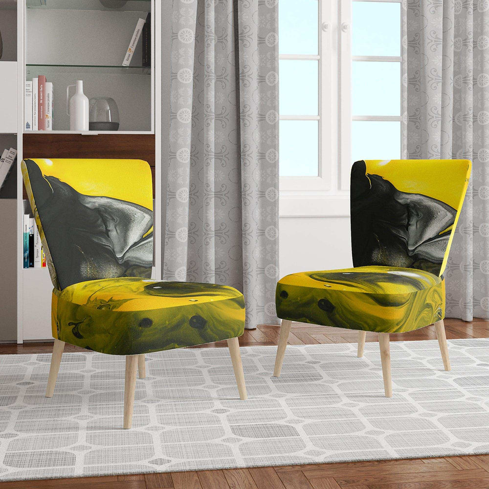 Yellow, White and Black Marbled Acrylic Modern Accent Chair