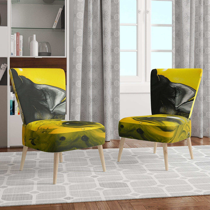 Yellow, White and Black Marbled Acrylic Modern Accent Chair