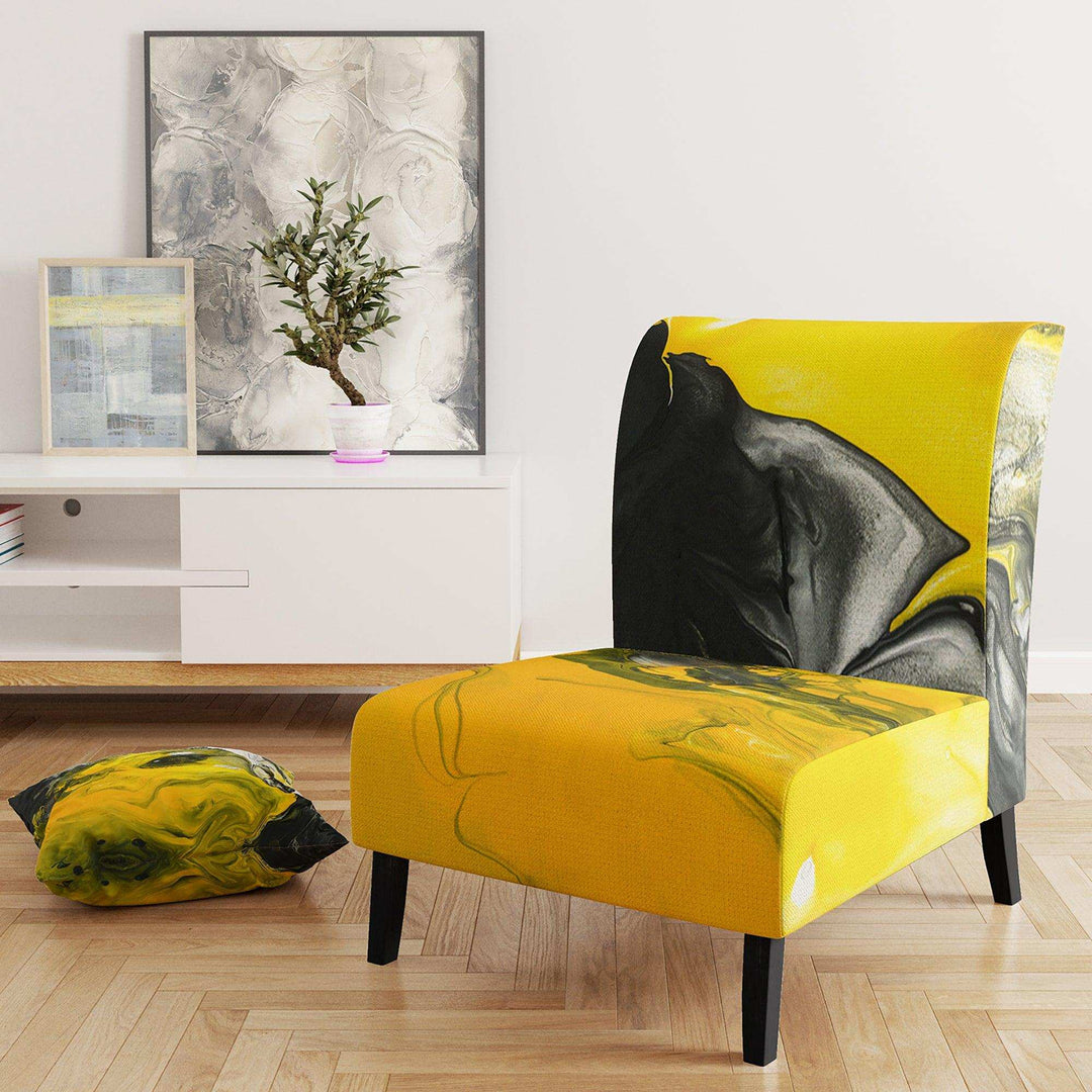 Yellow, White and Black Marbled Acrylic Modern Accent Chair