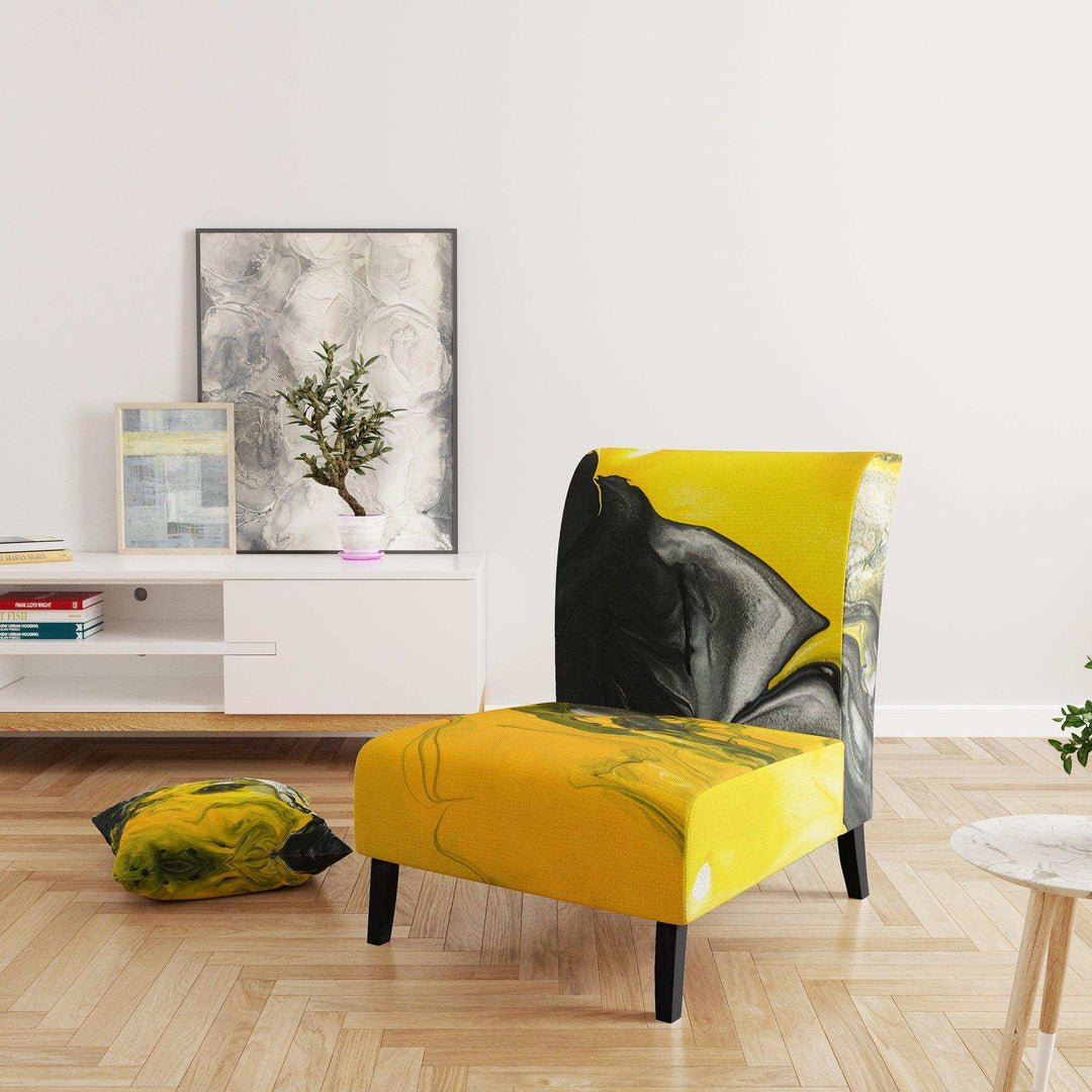 Yellow, White and Black Marbled Acrylic Modern Accent Chair