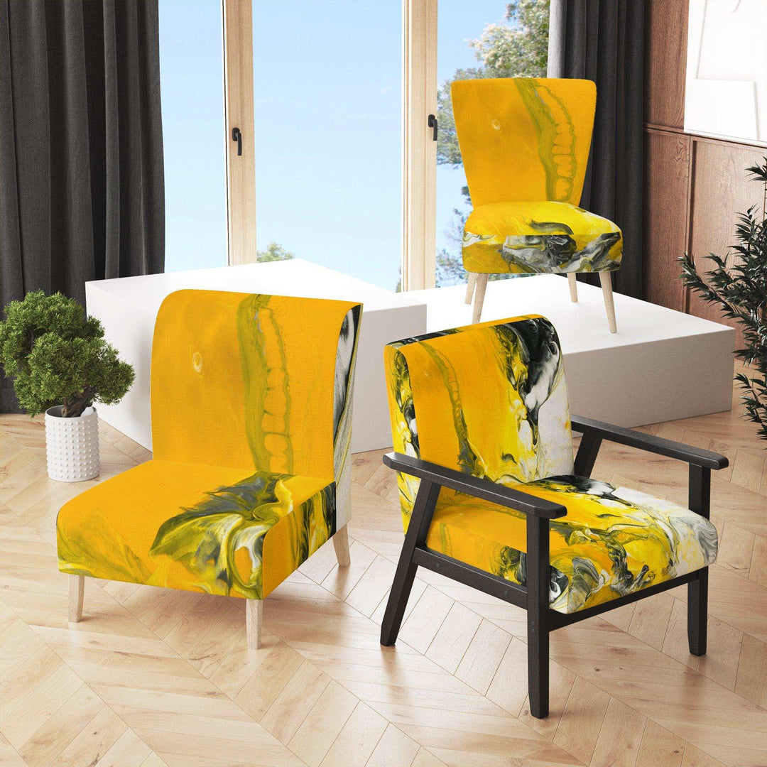 White and Yellow Marbled Acrylic with a cloud of Black Modern Accent Chair