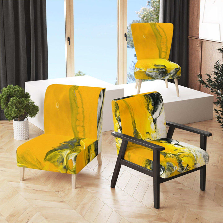 White and Yellow Marbled Acrylic with a cloud of Black Modern Accent Chair