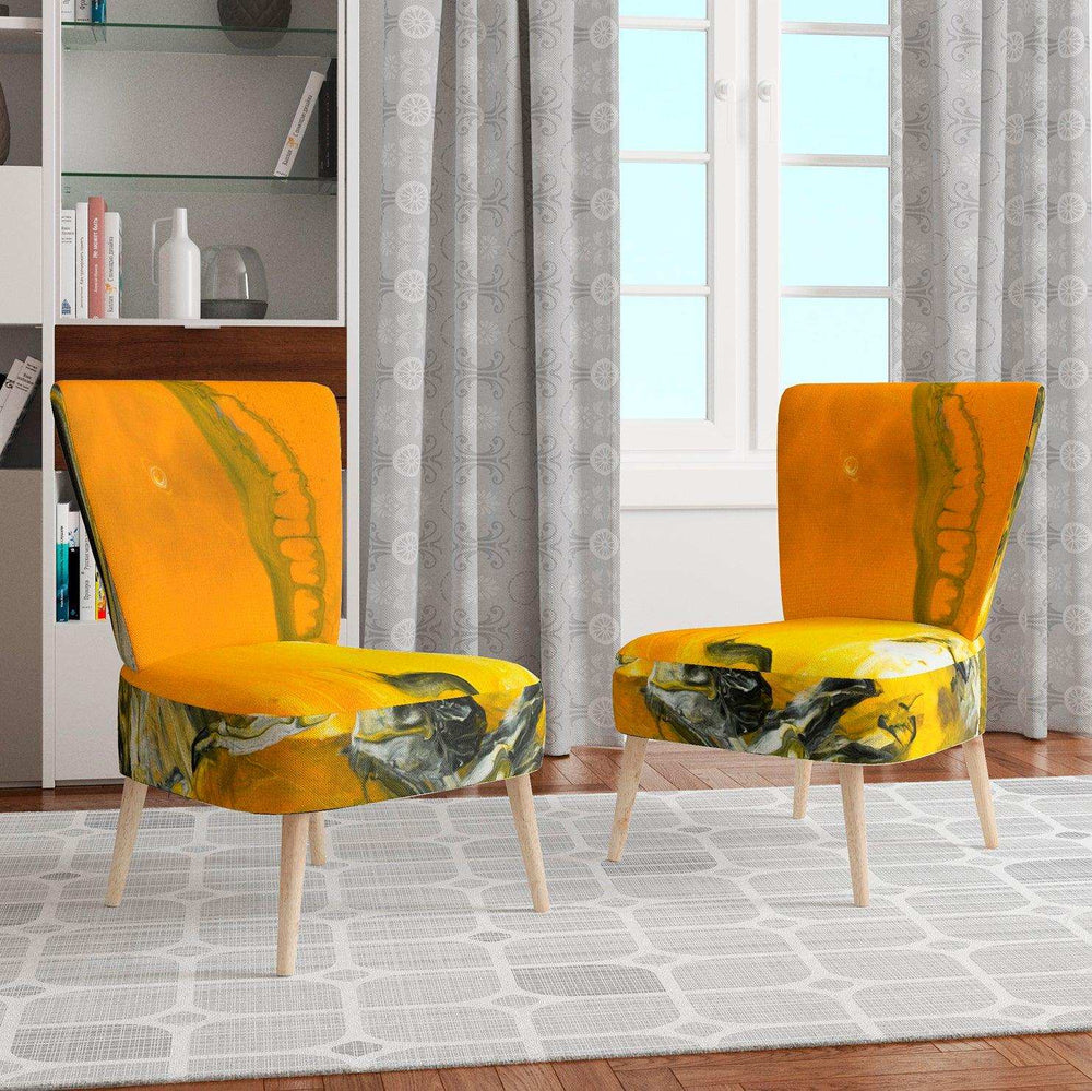 White and Yellow Marbled Acrylic with a cloud of Black Modern Accent Chair