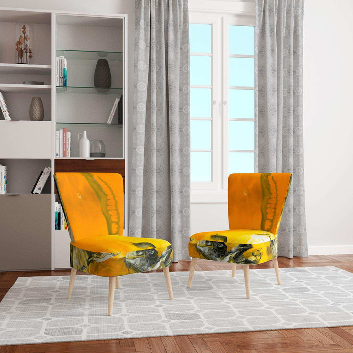 White and Yellow Marbled Acrylic with a cloud of Black Modern Accent Chair