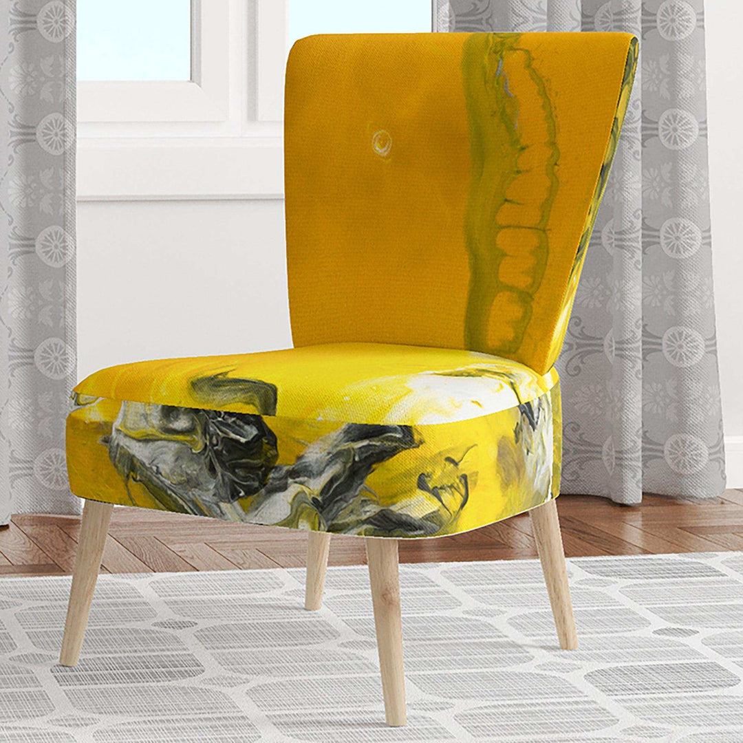 White and Yellow Marbled Acrylic with a cloud of Black Modern Accent Chair